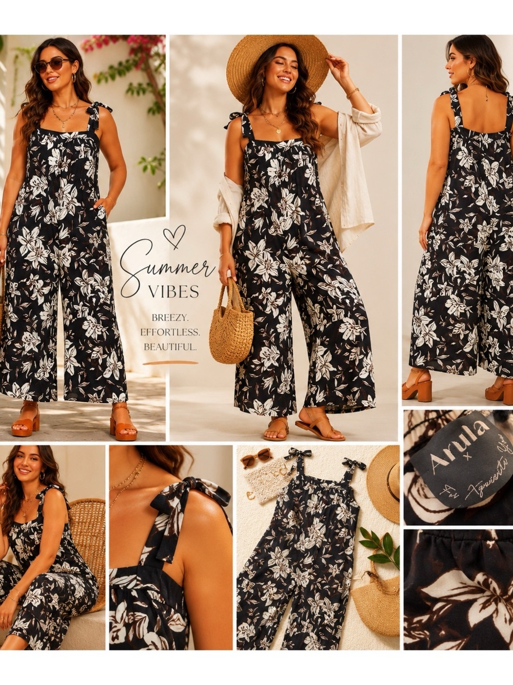 ARULA Altar’d State Black Floral Wide Leg Jumpsuit